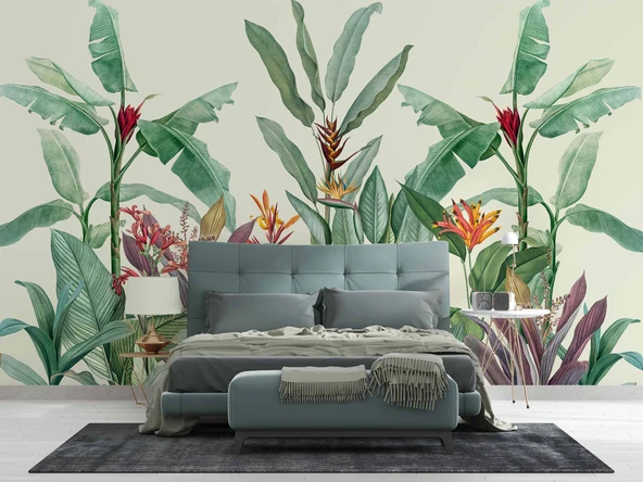 Tropikal Yaprak Temalı Duvar Kağıdı - Resim 2