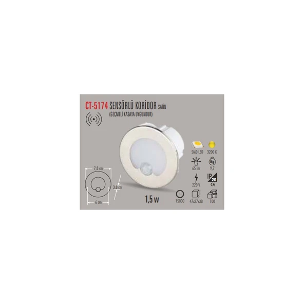 Cata CT-5174 1,5W/3200K Radar Sen.kor. Armatürü(G.ışığı) Cata - 2