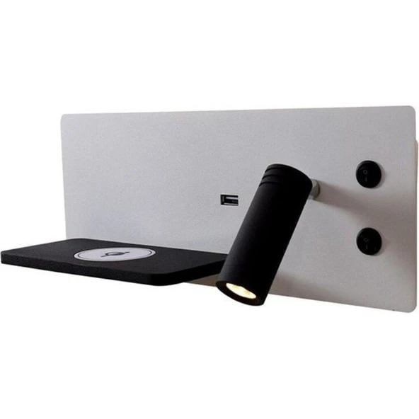 USB Şarj ve Kablosuz Şarjlı Yeni Nesil Modern Yatak Başı Armatürü 7 + 3 Watt Ledli Oynar Başlı Apli - 4