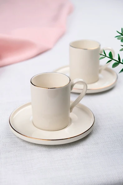 Tabak Evi Porselen Altın Yaldız Kahve Fincan Takımı Kelebek 90cc 2 Kişilik 4 Parça