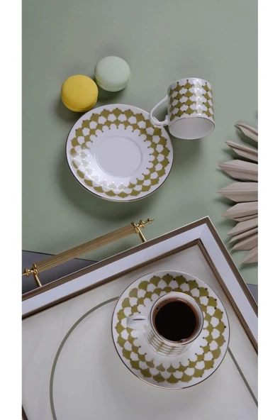 Porser Peyda Açık Yeşil Kahve Fincan Takımı 80cc 2 Kişilik 4 Parça