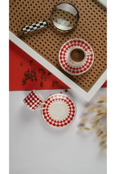 Porser Peyda Kırmızı Kahve Fincan Takımı 80cc 2 Kişilik 4 Parça - 3