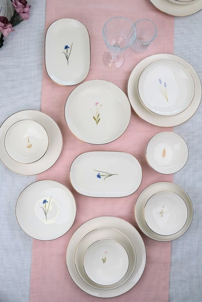 Tabak Evi Porselen Natura Karma Altın Yaldız Yemek Takımı Salata Kaseli 6 Kişilik 27 Parça