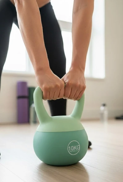 10 KG Soft Kettlebell – Yumuşak Tabanlı Metal Kumlu, Ses Yapmaz Darbeye Dayanıklı Çift El Ağırlık - 2