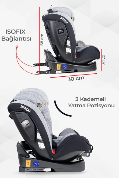 Prego Strongfix 360 Derece Dönebilen 0-36 Kg İsofixli Oto Koltuğu 4088 - Resim 4