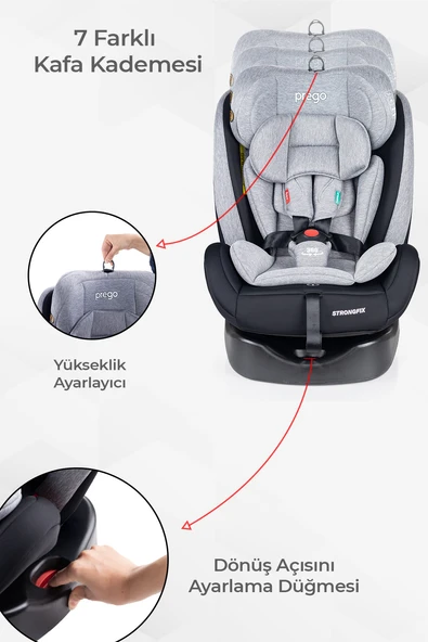 Prego Strongfix 360 Derece Dönebilen 0-36 Kg İsofixli Oto Koltuğu 4088 - Resim 7