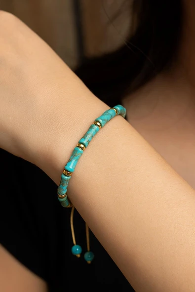 Valkyrie Doğal Turkuaz Taşlı Bileklik Ayarlanabilir El Yapımı Unisex Bileklik İç Huzur ve Denge Taşı