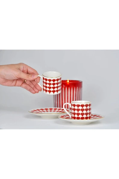Porser Peyda Kırmızı Kahve Fincan Takımı 80cc 2 Kişilik 4 Parça - 4
