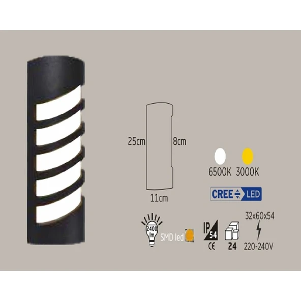 Econa 24W Siyah Kasa Dış Mekan LED Aplik Oval Çerçeveli (6500K) - 2