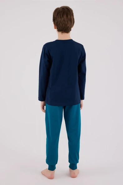 U.S. Polo Assn. Garson Erkek Çocuk Logolu Lacivert %100 Pamuklu Uzun Kollu Paça Lastikli Pijama Takım - 6