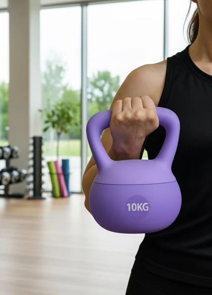 10 KG Soft Kettlebell – Yumuşak Tabanlı Metal Kumlu, Ses Yapmaz Darbeye Dayanıklı Çift El Ağırlık - 3