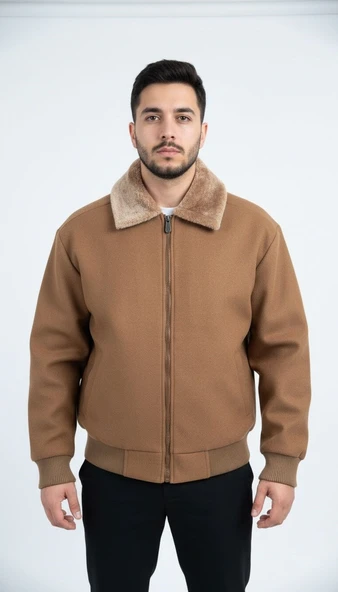 Erkek Kaşe Mont Kürklü Yaka Astarlı Fermuarlı Kışlık Ceket – Plus Scorpion - 11