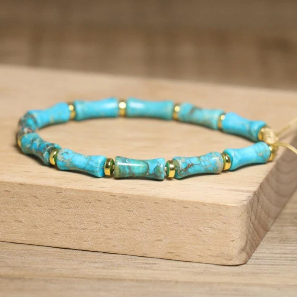 Valkyrie Doğal Turkuaz Taşlı Bileklik Ayarlanabilir El Yapımı Unisex Bileklik İç Huzur ve Denge Taşı - 5