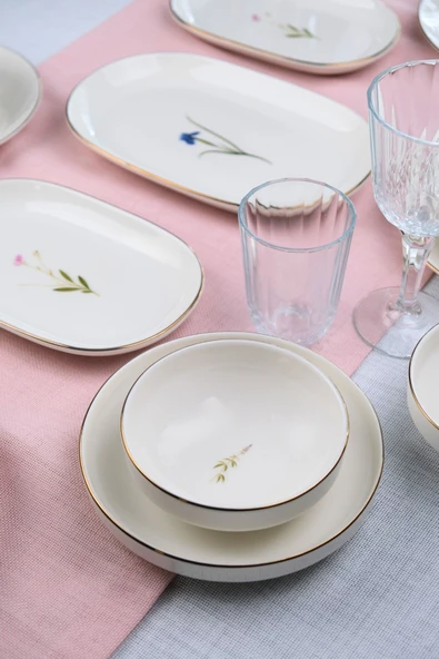 Tabak Evi Porselen Natura Karma Altın Yaldız Yemek Takımı Kayık Tabaklı 6 Kişilik 27 Parça - 2