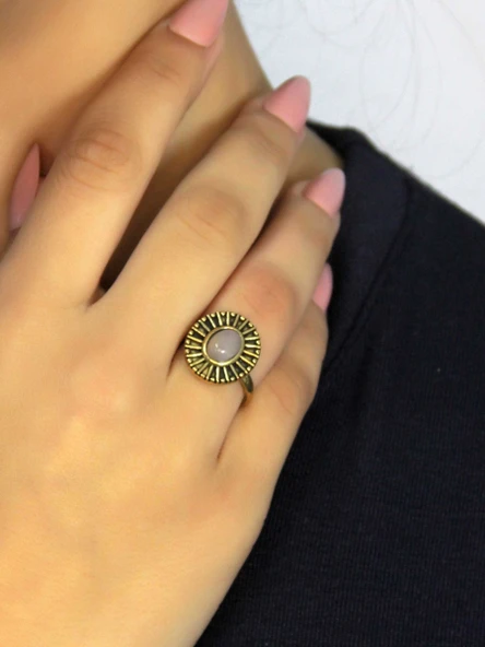 Doğal Taş Pembe Kuvars Yuvarlak Doğal Taşlı Antik Model Kadın Ayarlanabillir Yüzük euy74pk ürün görseli