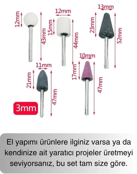 Premium 10 Parça Hobi Gravür Taşlama Ucu Mini Metal Ahşap Oyma Seti Parlatma Zımparalama Fırçalama - 5