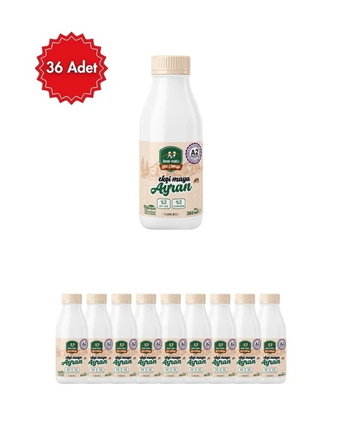 Ömer Matlı Süt Çiftliği Ekşi Maya Ayran Tam Yağlı 265 ml x 36 Adet Doğal Fermente Susurluk Lezzeti