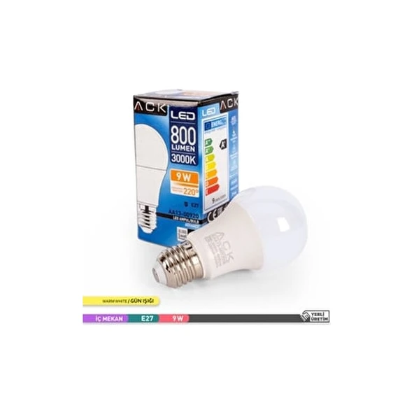 Ack 9 W Led Ampul E-27 Duy Tipi Gün Işığı 3000K - 3