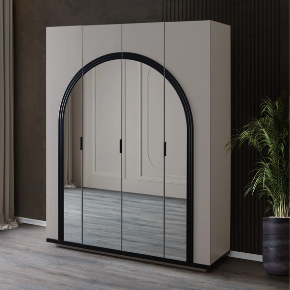 Gardırop, Hira Kumtaşı 4 Kapaklı Aynalı Dolap ürün görseli