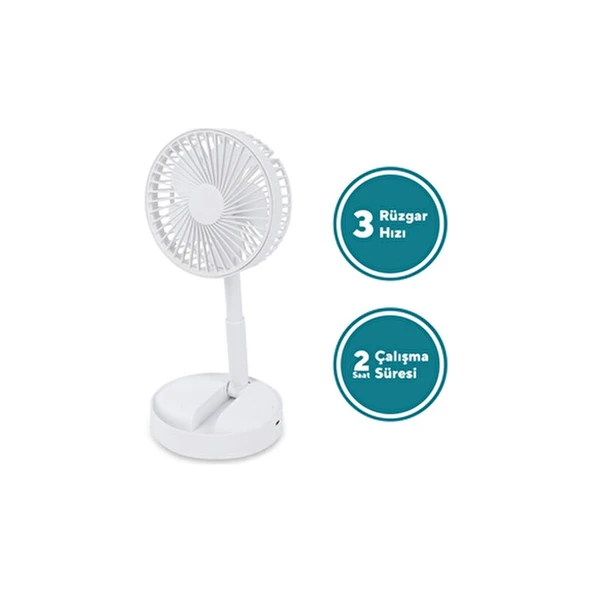 Kumtel Şarj Edilebilir Masa Ve El Fanı 5 W 4 Kollu Tasarım 3 Hız Seçeneği - 4