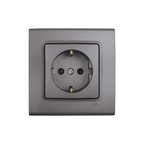 Viko Linnera Life Topraklı Priz Mek+Kapak (Çerçeve Dahil) - Granit Grisi 90442008