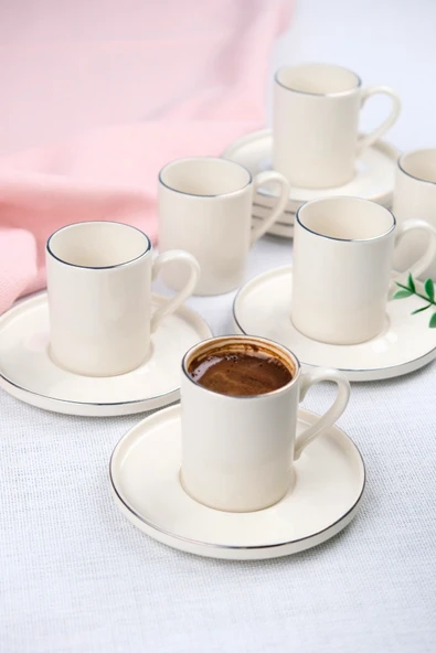 Tabak Evi Porselen Platin Kahve Fincan Takımı Kelebek 90cc 6 Kişilik 12 Parça - 3