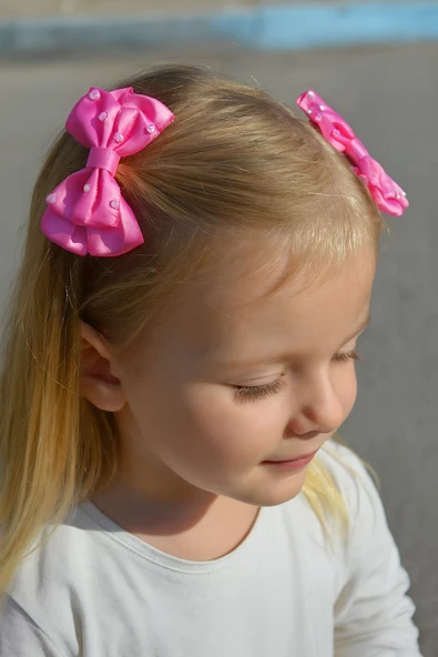 Taşlı Fiyonklu Kız Çocuk Okul Tokası 2li - 3