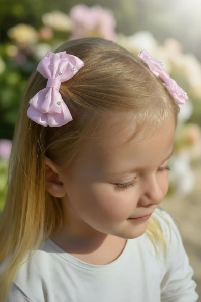 Taşlı Fiyonklu Kız Çocuk Okul Tokası 2li - 4