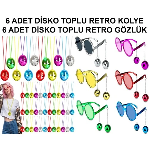 12 Parça Renkli Disko Toplu Retro Parti Seti – 6 Kolye + 6 Gözlük ürün görseli