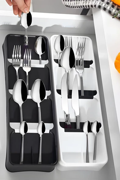 2 Adet 4 Bölmeli Kaşıklık, Çatal Kaşık Bıçak Kepçe Sofra Gereçleri Çekmece İçi Düzenleyici 2’li Set - Resim 3