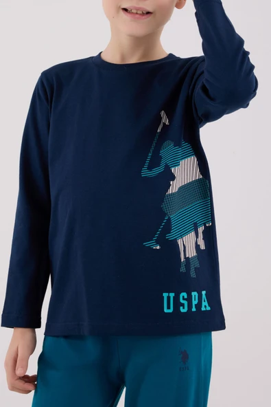 U.S. Polo Assn. Garson Erkek Çocuk Logolu Lacivert %100 Pamuklu Uzun Kollu Paça Lastikli Pijama Takım - 3