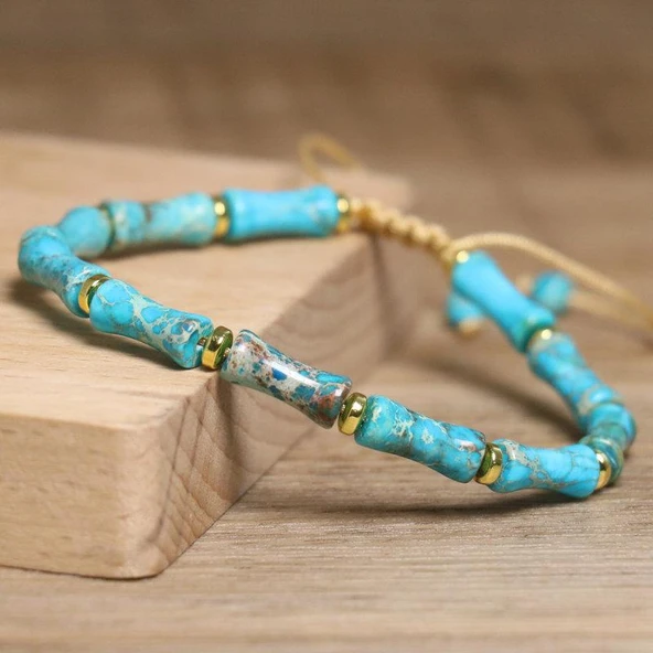 Valkyrie Doğal Turkuaz Taşlı Bileklik Ayarlanabilir El Yapımı Unisex Bileklik İç Huzur ve Denge Taşı - 7