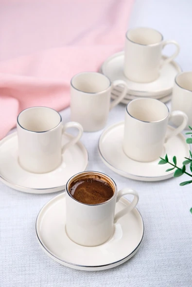 Tabak Evi Porselen Platin Kahve Fincan Takımı Kelebek 90cc 6 Kişilik 12 Parça