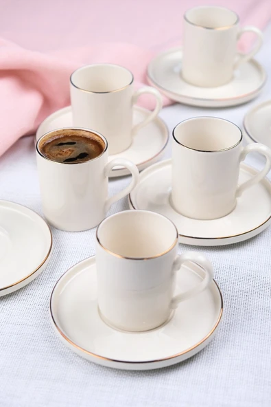 Tabak Evi Porselen Altın Yaldız Kahve Fincan Takımı Kelebek 90cc 6 Kişilik 12 Parça - 5