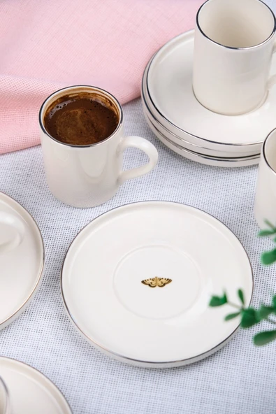 Tabak Evi Porselen Platin Kahve Fincan Takımı Kelebek 90cc 6 Kişilik 12 Parça - 6