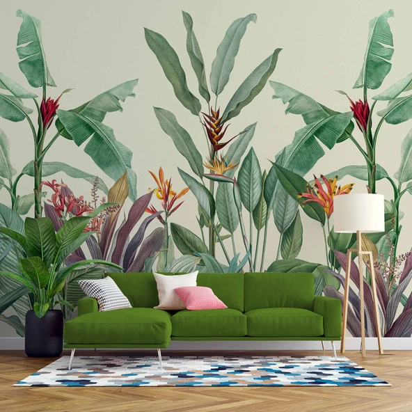 Tropikal Yaprak Temalı Duvar Kağıdı ürün görseli