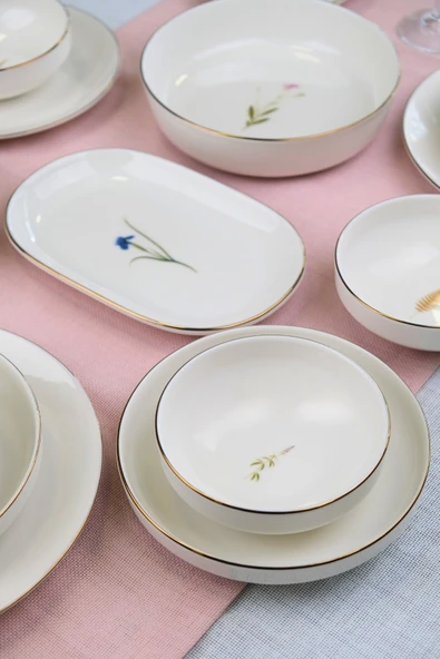 Tabak Evi Porselen Natura Karma Altın Yaldız Yemek Takımı Salata Kaseli 6 Kişilik 27 Parça - 6