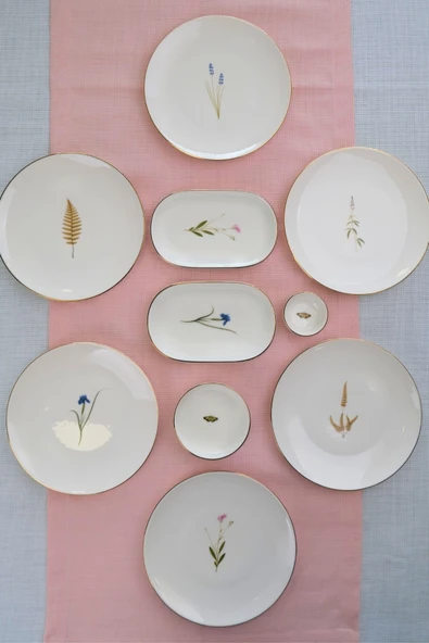 Tabak Evi Porselen Natura Karma Altın Yaldız Kahvaltı Takımı 6 Kişilik 14 Parça