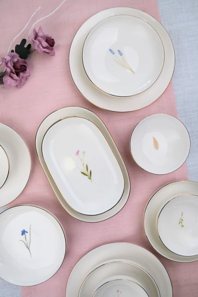 Tabak Evi Porselen Natura Karma Altın Yaldız Yemek Takımı Kayık Tabaklı 6 Kişilik 27 Parça - 8