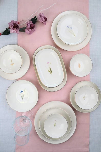 Tabak Evi Porselen Natura Karma Altın Yaldız Yemek Takımı Kayık Tabaklı 6 Kişilik 27 Parça - 6