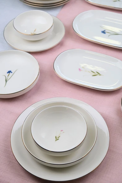 Tabak Evi Porselen Natura Karma Altın Yaldız Yemek Takımı Kayık Tabaklı 6 Kişilik 27 Parça - 3