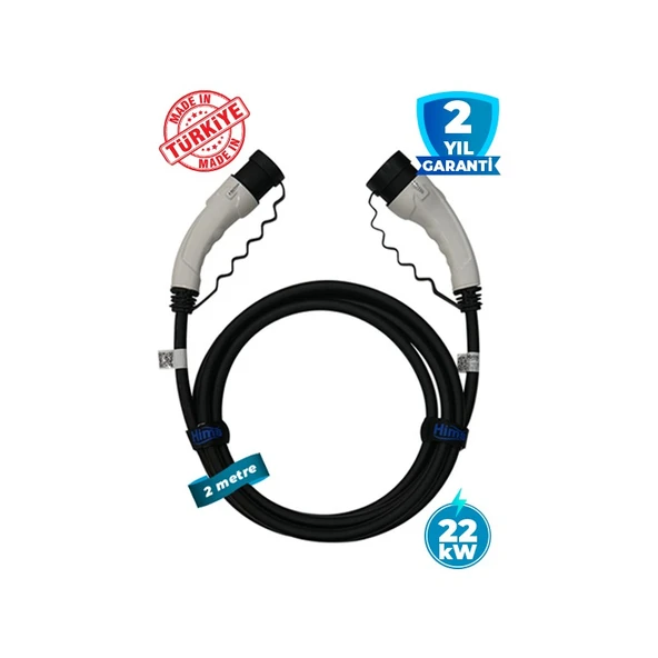 Hims EMEF-22T2-SB-2 22KW Tip 2 Beyaz Soketli 2m Elektrikli Araç Şarj Kablosu
