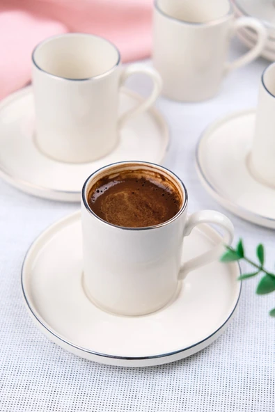 Tabak Evi Porselen Platin Kahve Fincan Takımı Kelebek 90cc 6 Kişilik 12 Parça - 2