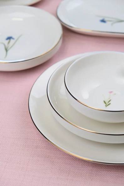 Tabak Evi Porselen Natura Karma Altın Yaldız Yemek Takımı Salata Kaseli 6 Kişilik 27 Parça - 5