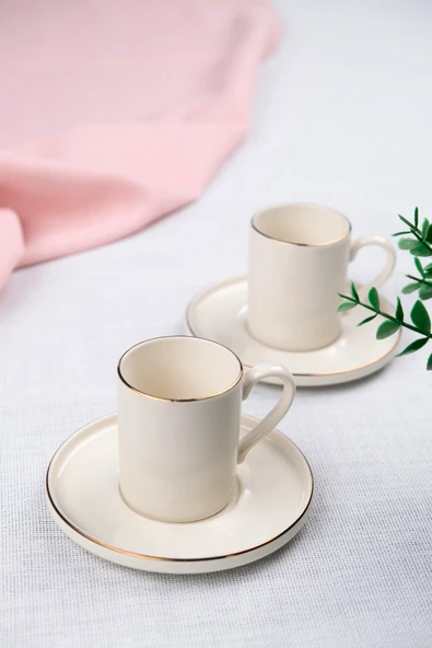 Tabak Evi Porselen Altın Yaldız Kahve Fincan Takımı Kelebek 90cc 2 Kişilik 4 Parça - 5