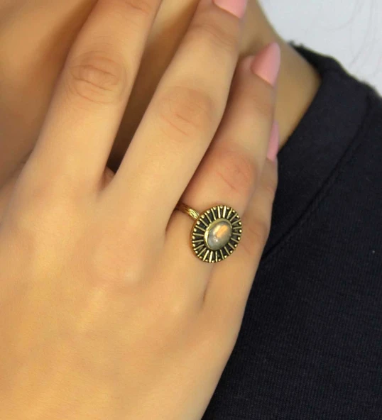 Doğal Taş Labradorit Doğal Taşlı Antik Model Kadın Ayarlanabillir Yüzük euy74lbt ürün görseli