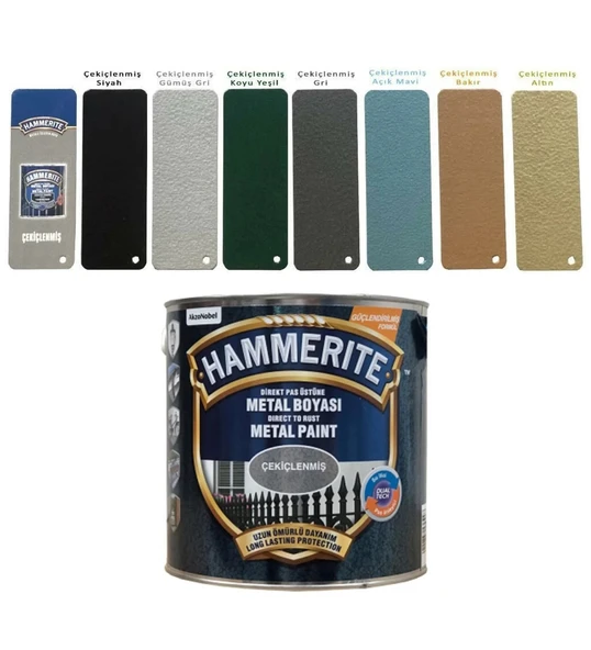 Hammerite Astarsız Boyasız Paslı Yüzey Metal Boyası Çekiçlenmiş Siyah 0,75 L - Resim 2