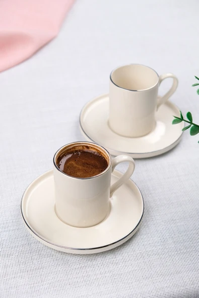 Tabak Evi Porselen Platin Kahve Fincan Takımı Kelebek 90cc 2 Kişilik 4 Parça - 3