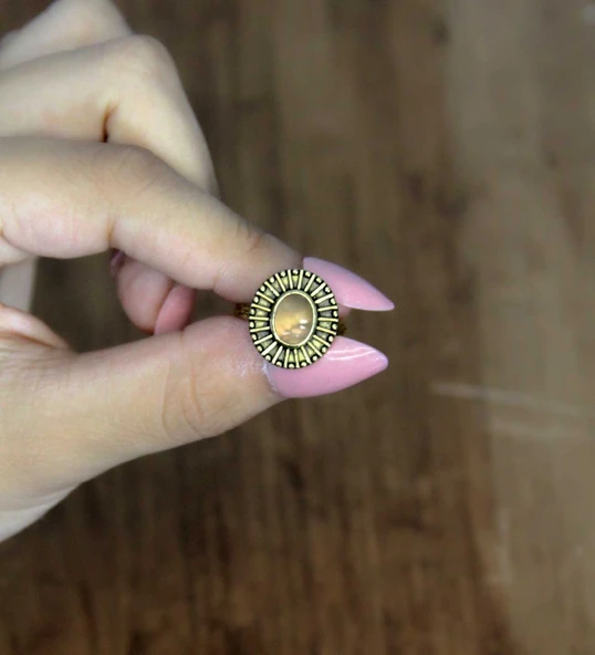 Doğal Taş Labradorit Doğal Taşlı Antik Model Kadın Ayarlanabillir Yüzük euy74lbt - Resim 3