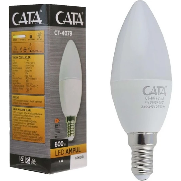 Cata Buji Ampul Mum 7W Beyaz Cata CT-4079 5'li Paket